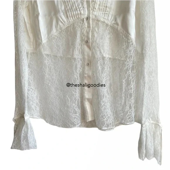 AJE Veil Lace Shirt Ivory White Button Down Top - Picture 9 of 11